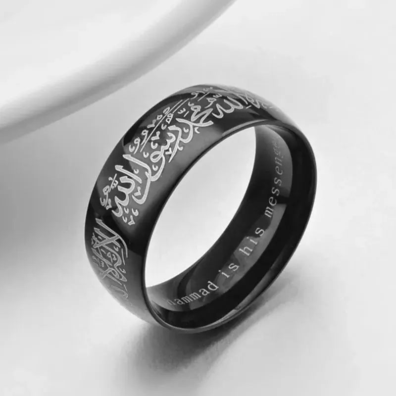 8mm Stainless Steel Muslim Ring with Shahada in Arabic & English Islamic Jewelry for Men Women Size 6-13 NNOS
