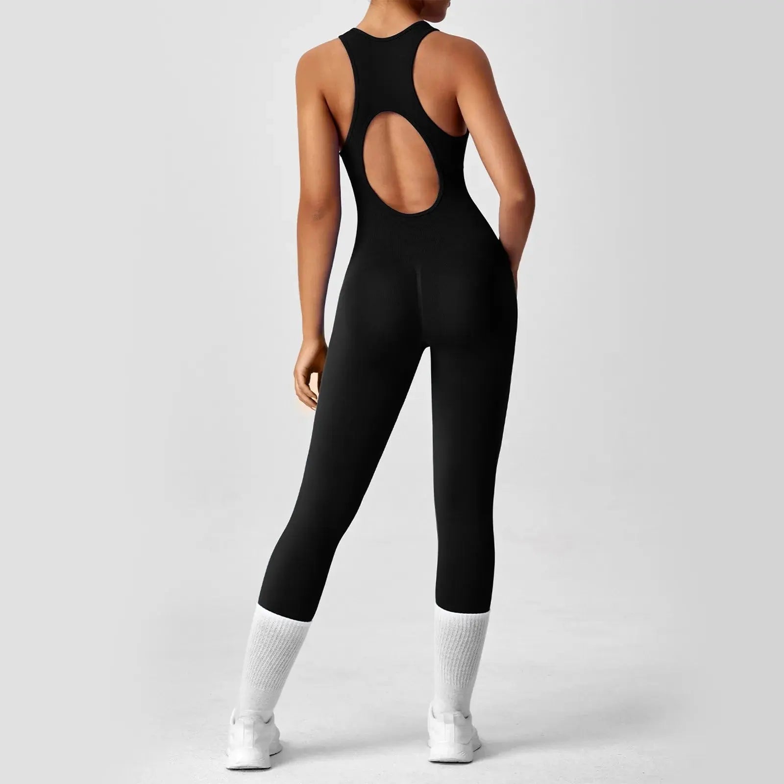 Ladies' Solid Color round Neck Sleeveless Yoga Jumpsuit Breathable Front Zipper Soft Comfy Fitness Calf-Length Sporty Summer NNOS