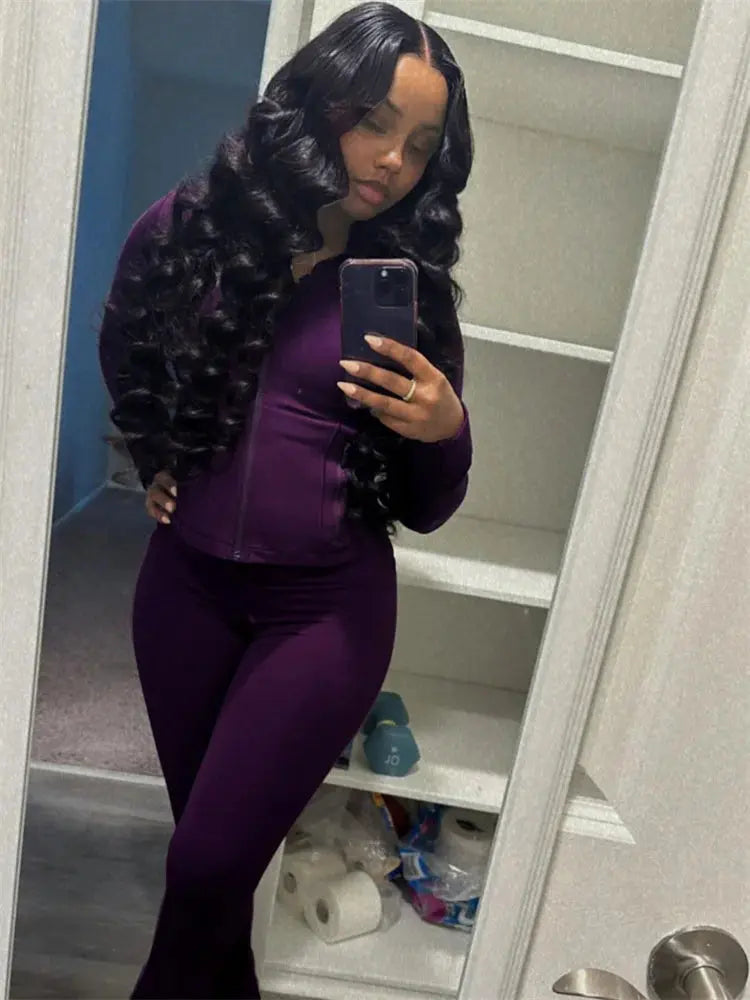 Autumn And Winter New Long Sleeves Zipper Crop top Suits Tracksuits Women's Suits Fashion Pants Female Soild 2 Piece Sets 2024 NNOS