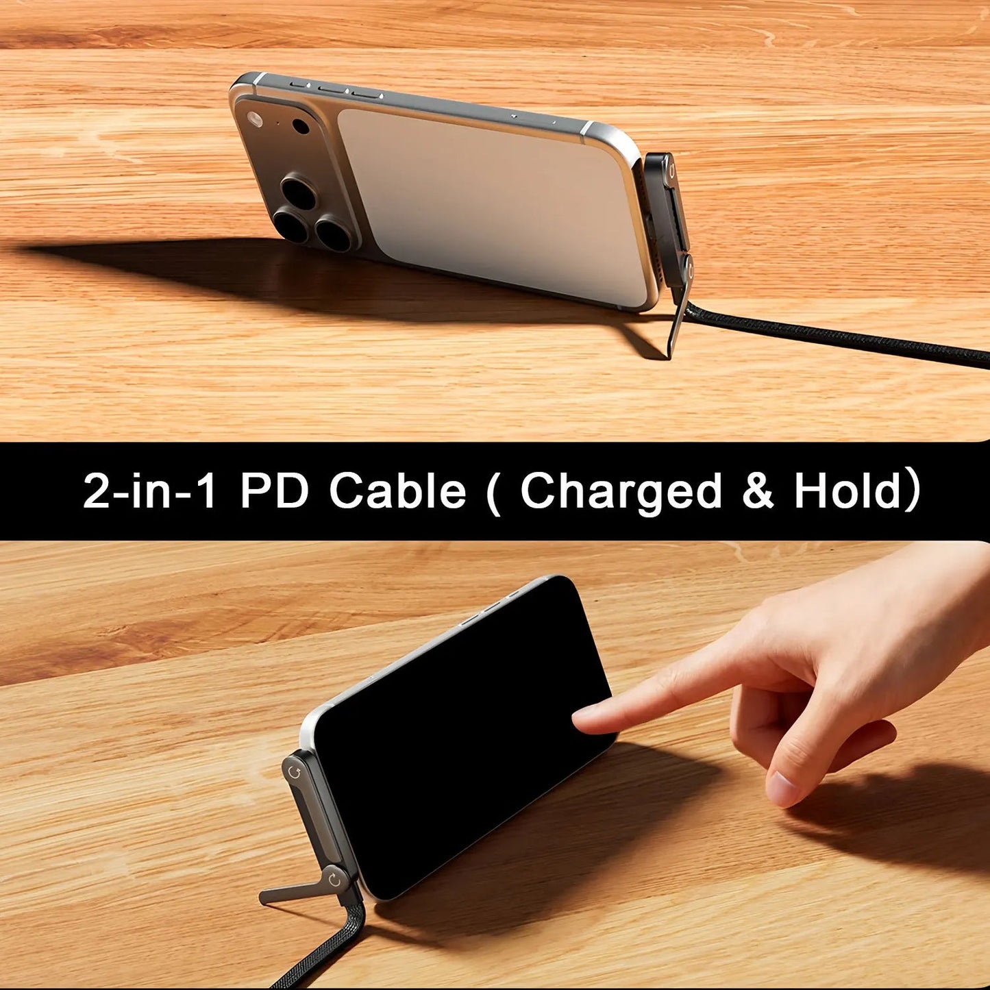 2-IN-1 Type-C Cable Foldable Mobile Phone Holder 240W Fast Charging Data Cable Multifunction Phone Charge Bracket Dual PD cable NNOS