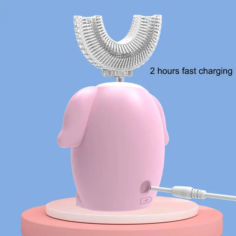 Children's Sonic Electric Toothbrush USB Rechargeable for Kids U-shaped 360Degrees Automatic Silicone Toothbrush Blue Light IPX7 NNOS