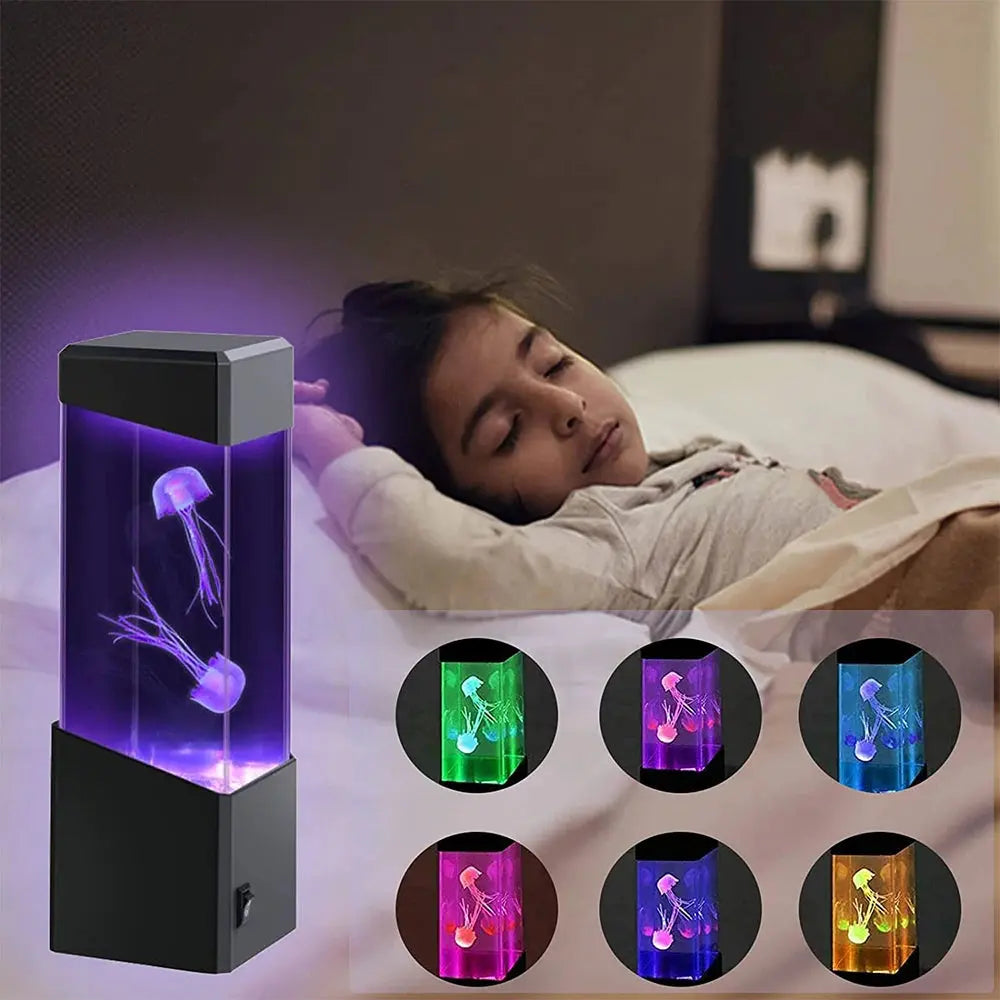 LED Jellyfish Tank Night Light Color Changing Table Lamp Aquarium Electric Mood Lava Lamp Ideal Children's Gift Home Room Decor NNOS
