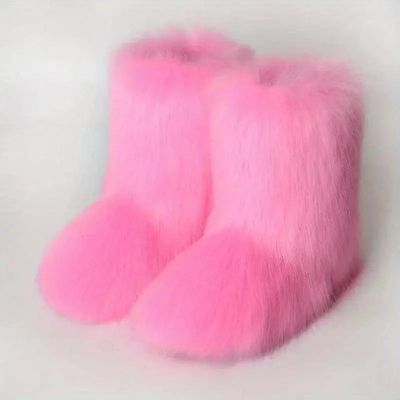 Y2K Fluffy Mid-calf Boots Winter Women Fashion Snow Boots Warm Cotton Shoes NNOS