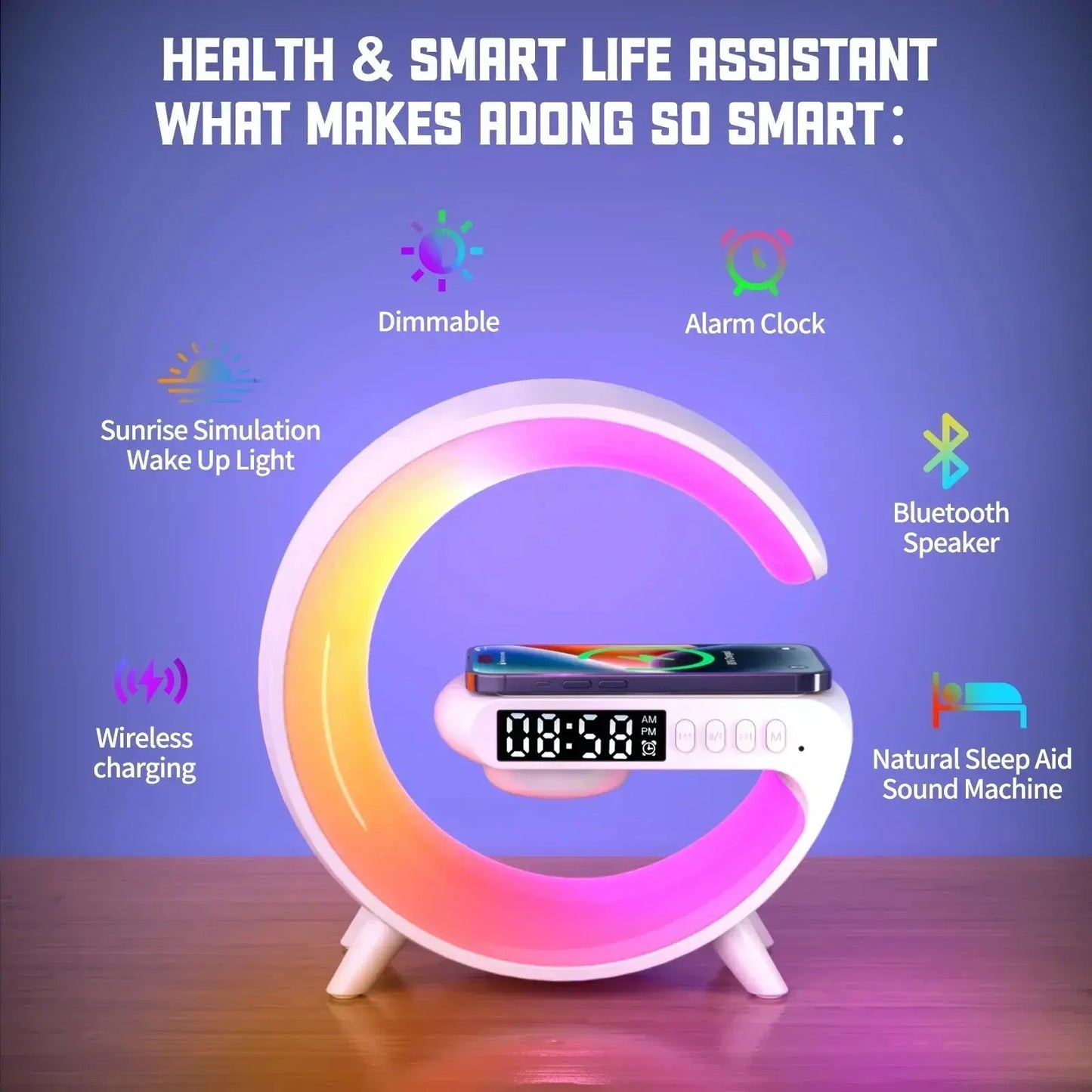 Multifunction RGB Light Bluetooth Speaker Alarm Clock 15W Wireless Charger Stand Pad For iPhone Samsung Fast Charging Station NNOS