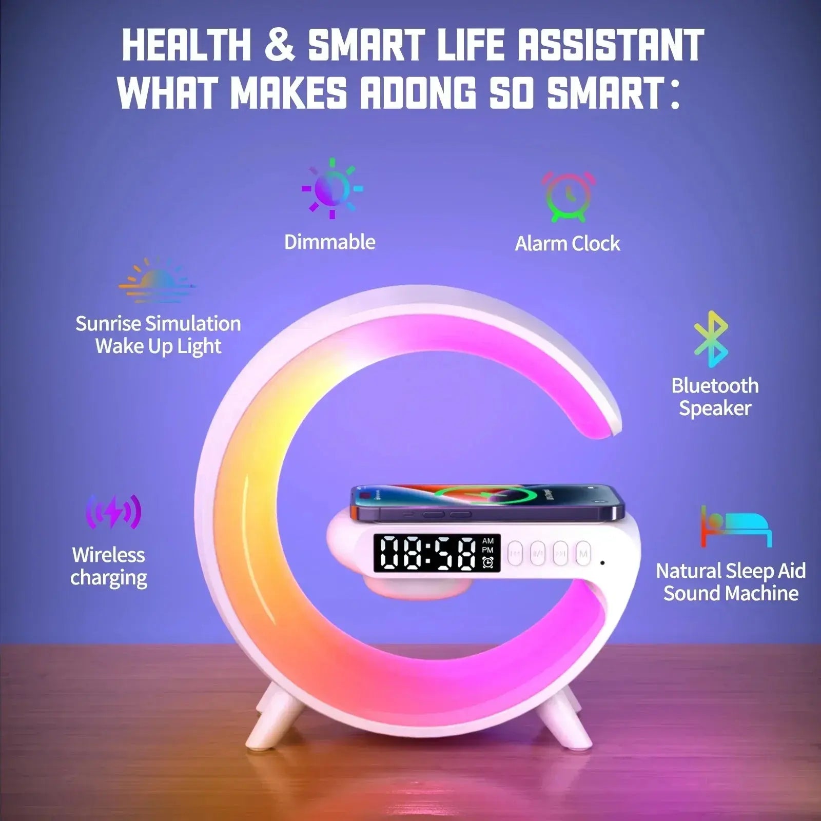 Multifunction RGB Light Bluetooth Speaker Alarm Clock 15W Wireless Charger Stand Pad For iPhone Samsung Fast Charging Station NNOS