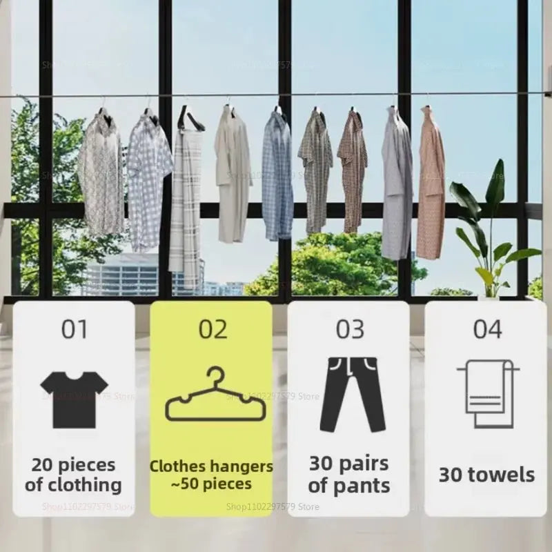 Invisible Clothesline Indoor Without Hole-Punching Shrinkage Wire Clothes Drying Artifact NNOS
