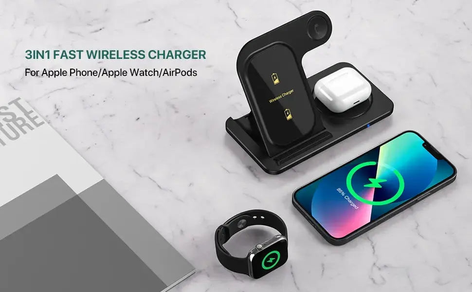 3 in 1 Wireless Charger Stand Pad For iPhone 15 14 13 12 X Max Foldable Fast Charging Station Dock For IWatch 8 7 SE AirPods Pro NNOS