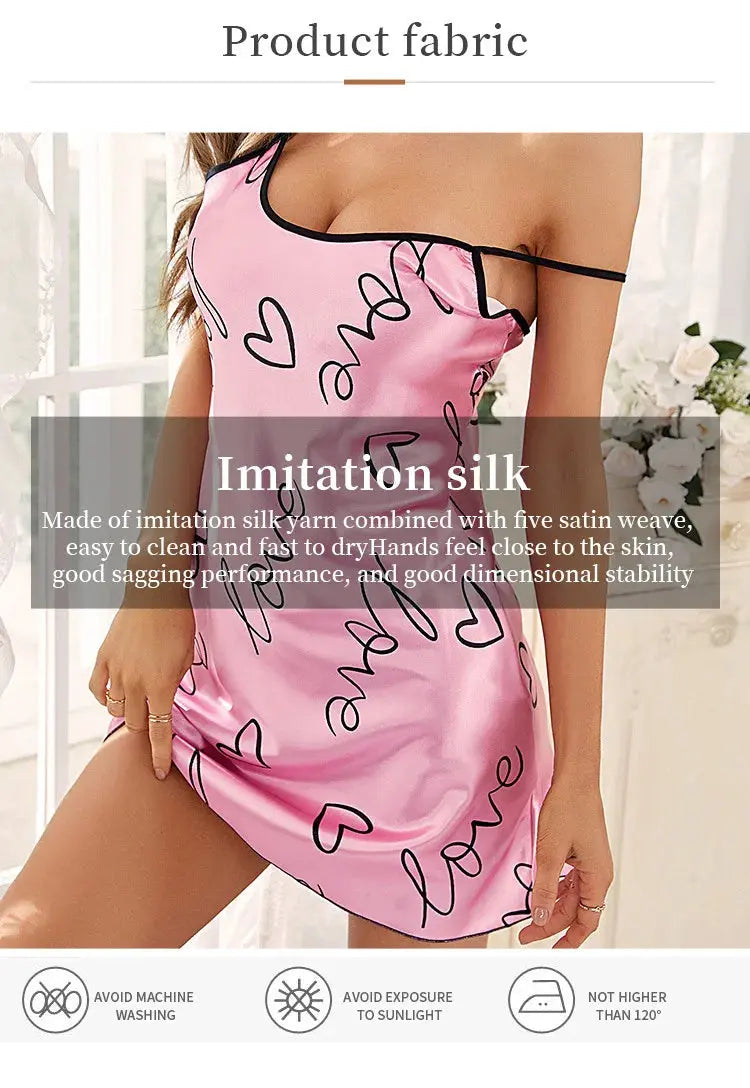 Heart Letter Print Nightdress Casual Round Neck Spaghetti Strap Sleep Dress Women's Sleepwear Dresses NNOS