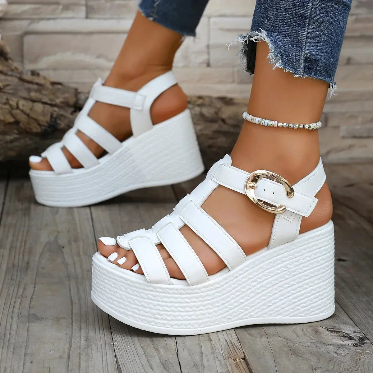 Summer Ankle Buckle Women Wedge Sandals Patchwork Platform Sandals Breathable Comfort Non-slip Soft Sole Gladiator Shoes Women NNOS
