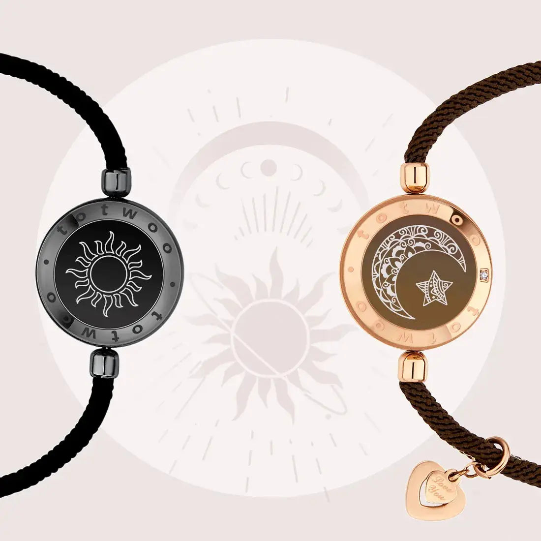 Totwoo Long Distance touch Light up&Vibrate Bracelets for Couples, Long Distance Relationship Gifts Smart Sun&Moon Love Bracelet NNOS
