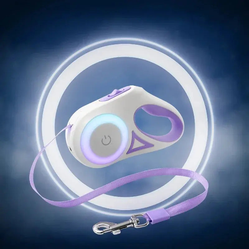 Durable Nylon Dog Leash with Automatic Retraction and Flashlight LED Glowing for Night Walking Outdoor Use NNOS