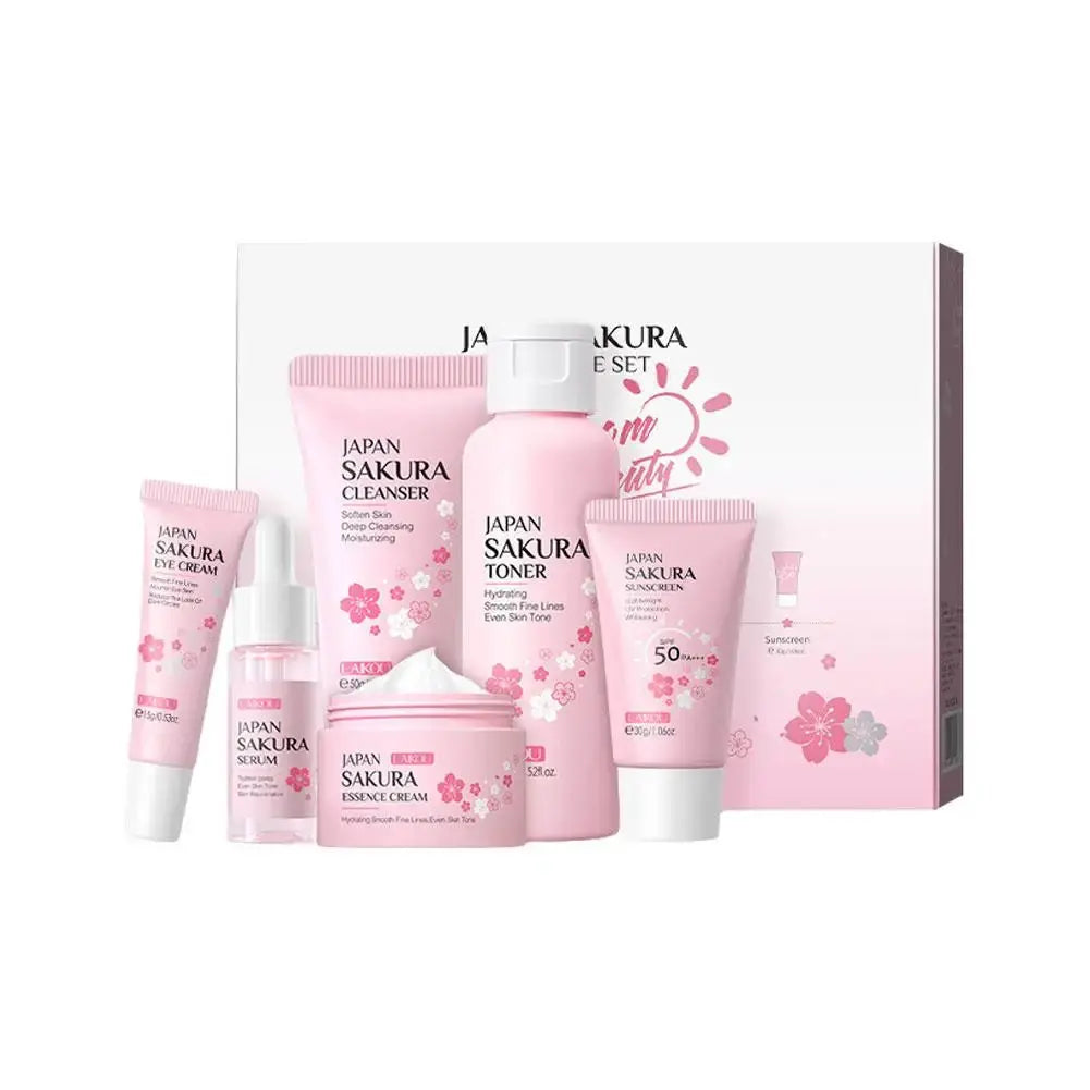 6Pcs Sakura Skin Care Set – Face Cream, Serum, Toner & Cleanser Gift Box NNOS