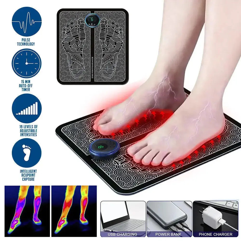 USB Rechargeable Foot Massage Mat – 8 Modes, 19 Levels, Boosts Circulation NNOS