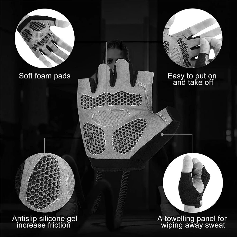 1Pair Non-slip Kids Gloves Half Finger Thickened Palm Protective Faux Leather Tear Resistant - Cycling Climbing Kid Sport Gloves NNOS