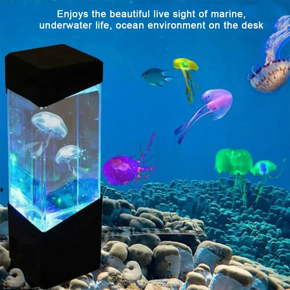 LED Jellyfish Tank Night Light Color Changing Table Lamp Aquarium Electric Mood Lava Lamp Ideal Children's Gift Home Room Decor NNOS
