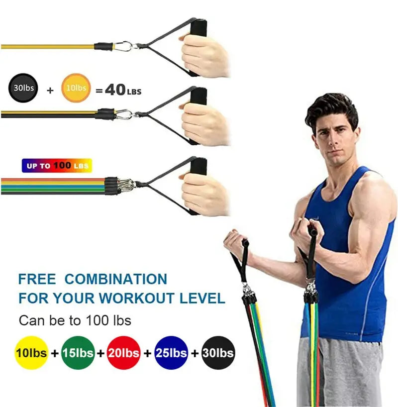11pcs/Set Pull Rope, Resistance Bands, Portable Fitness Equipment, Ankle Strap, Chest Expander, Elastic Exercise Band NNOS