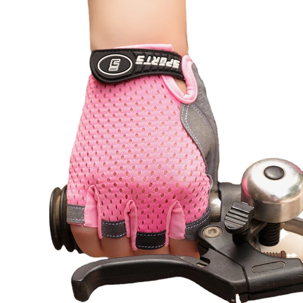 1Pair Non-slip Kids Gloves Half Finger Thickened Palm Protective Faux Leather Tear Resistant - Cycling Climbing Kid Sport Gloves NNOS