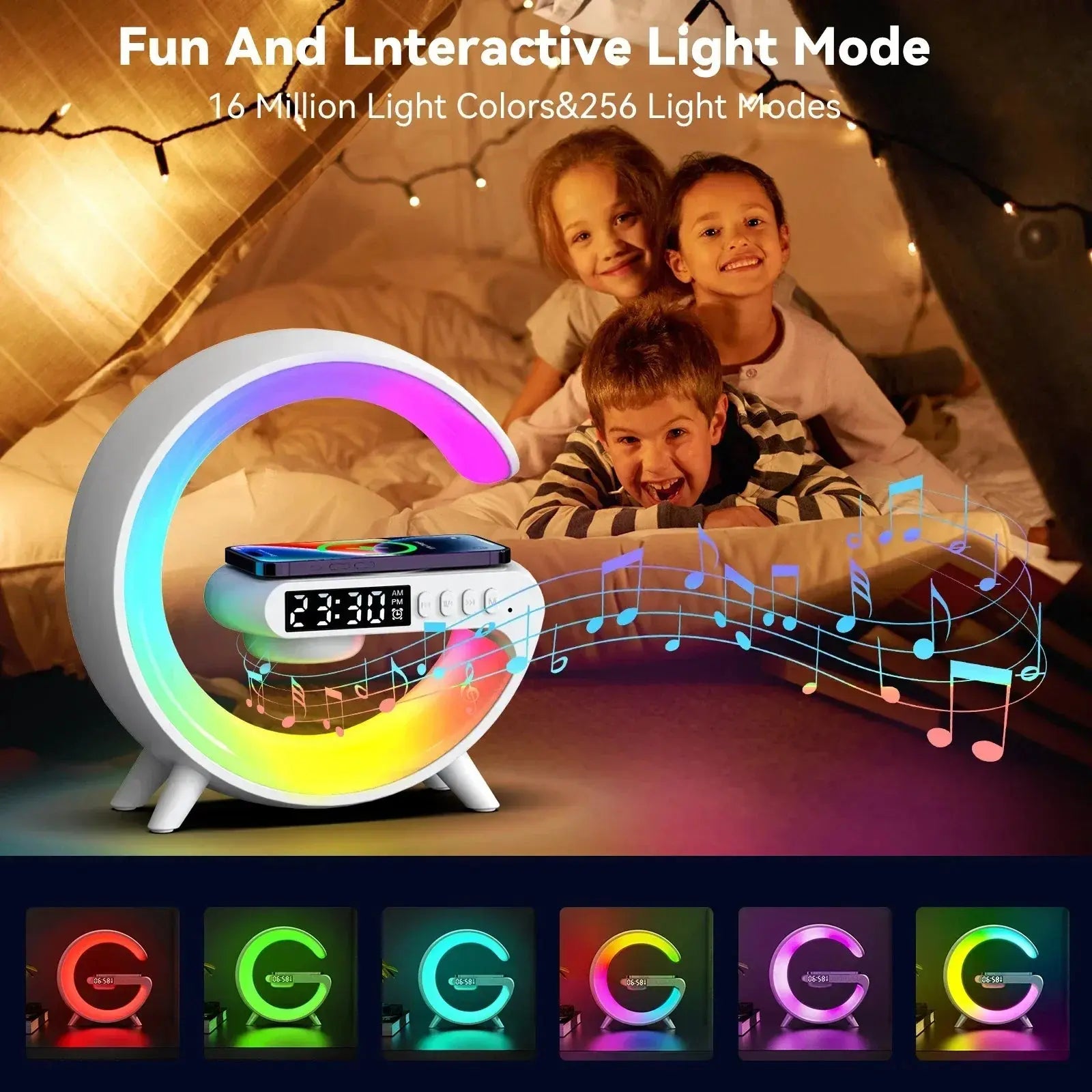 Multifunction RGB Light Bluetooth Speaker Alarm Clock 15W Wireless Charger Stand Pad For iPhone Samsung Fast Charging Station NNOS