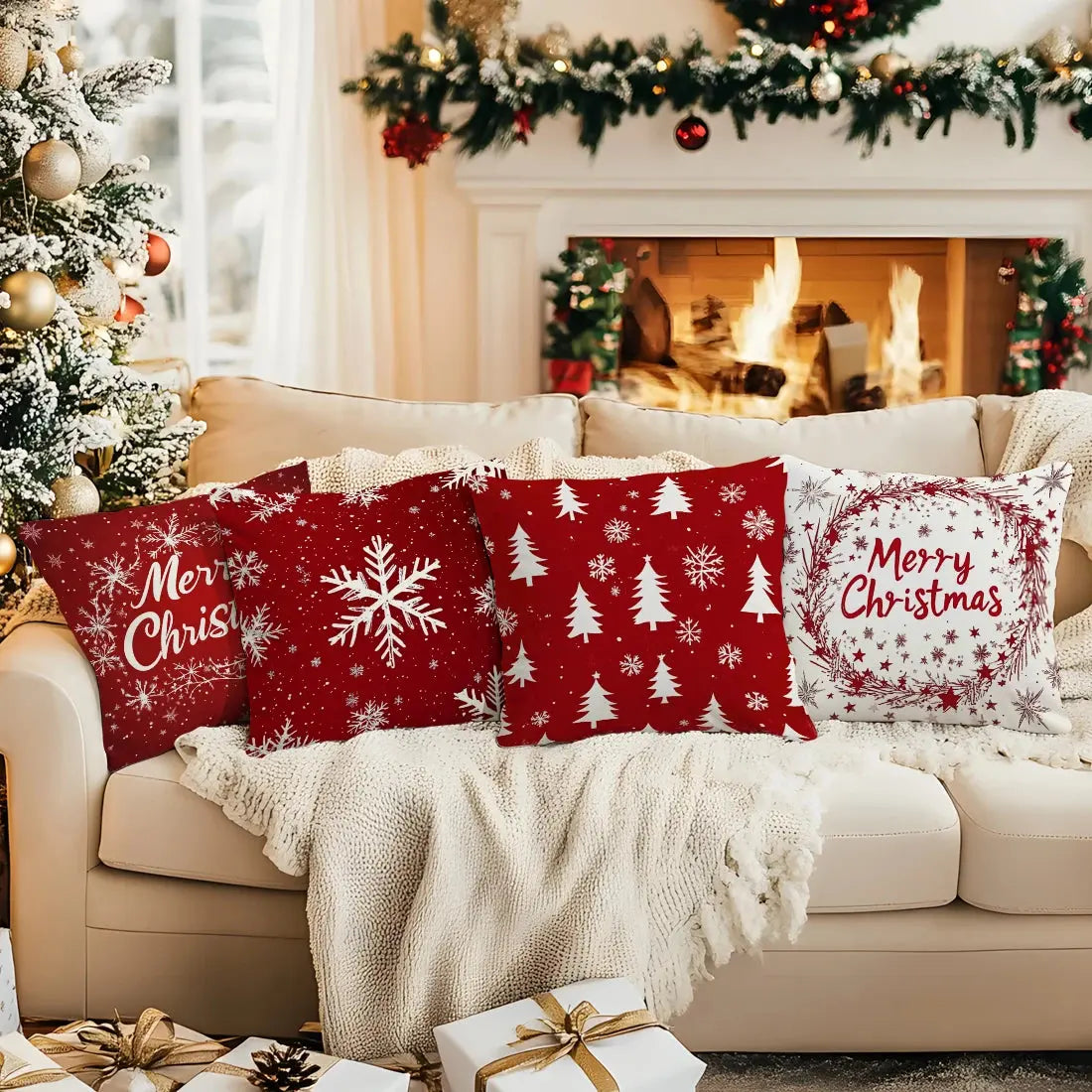 Christmas Snowflakes Cushions Pillowcase Polyester Cushion Cover Throw Pillow Sofa Decoration Pillowcover Home Decor NNOS