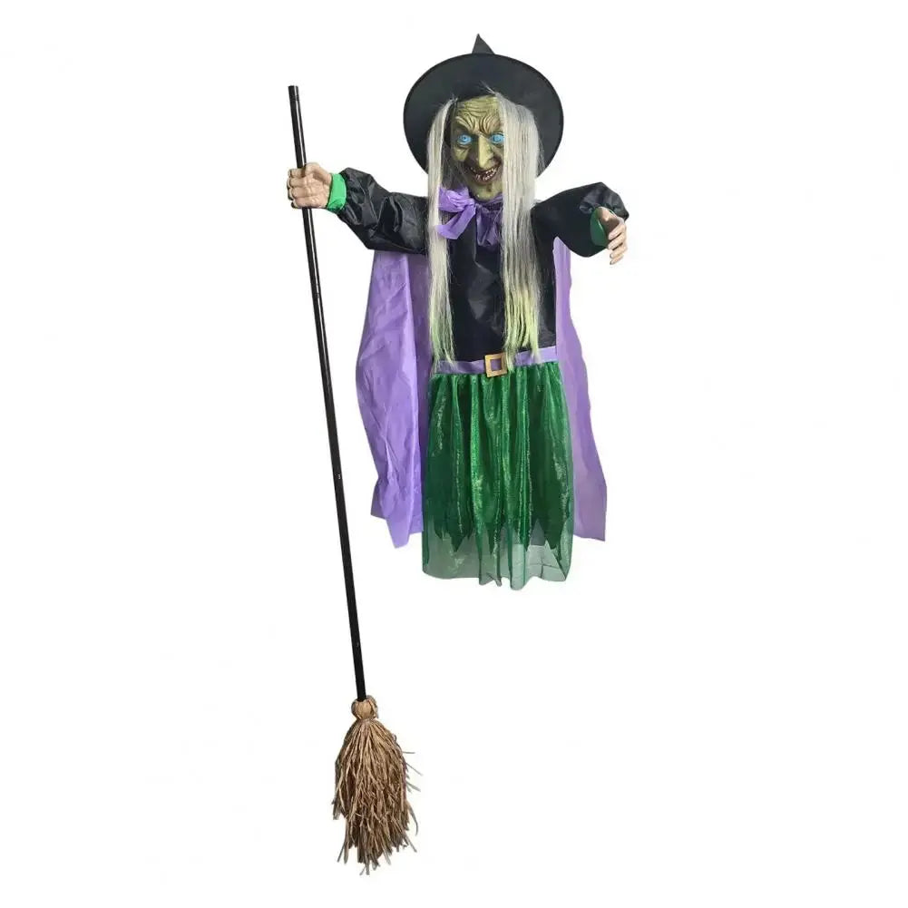 Sound Activated Witch Ornament Led Light Up Witch Decoration Voice-activated Halloween Flying Witch Decor with for Outdoor NNOS
