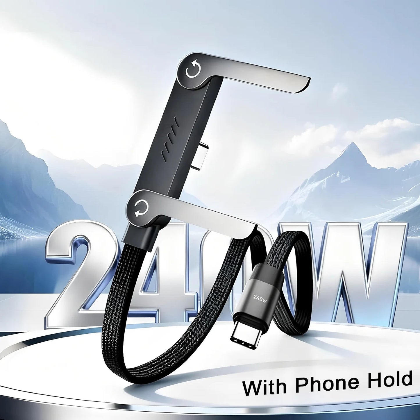 2-IN-1 Type-C Cable Foldable Mobile Phone Holder 240W Fast Charging Data Cable Multifunction Phone Charge Bracket Dual PD cable NNOS