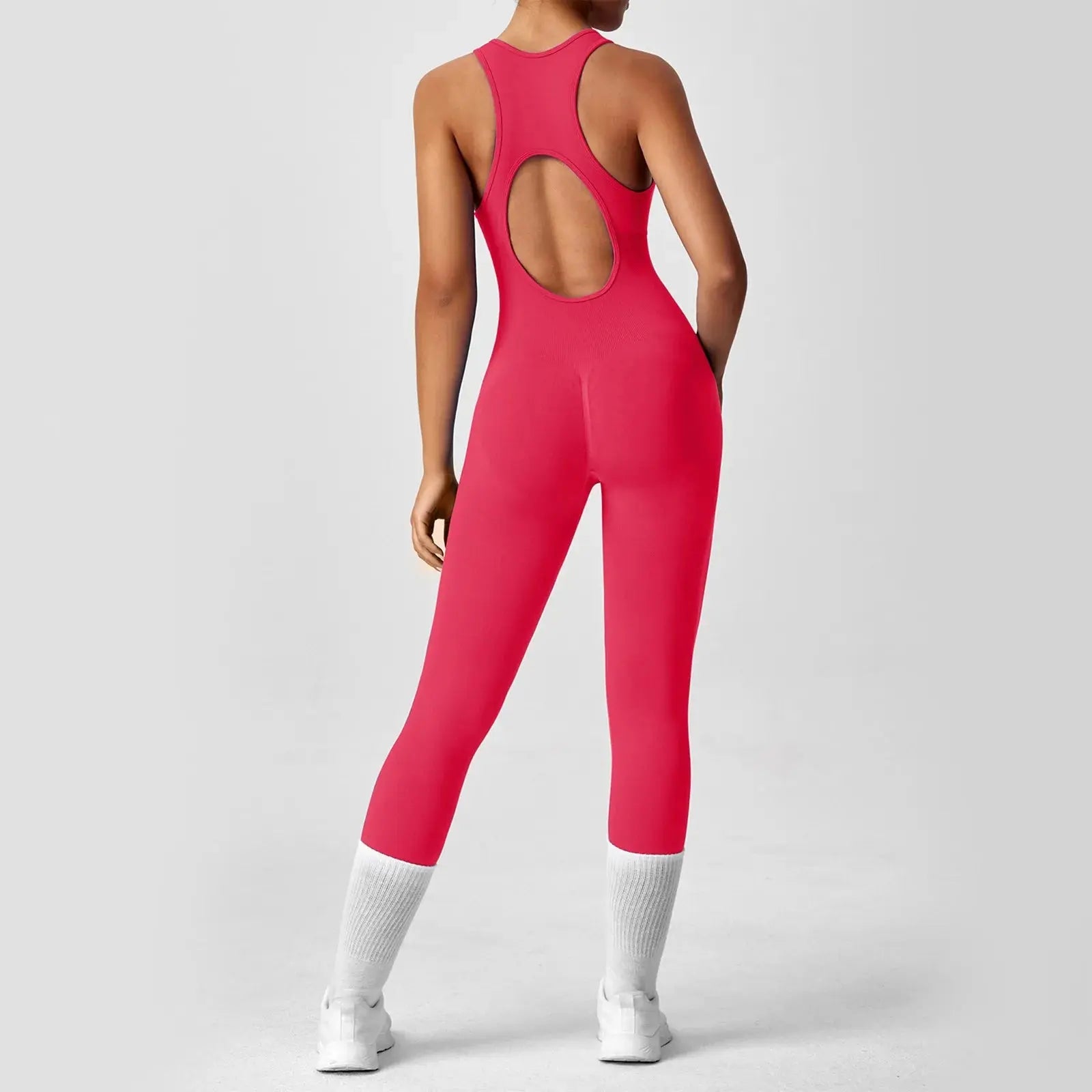 Ladies' Solid Color round Neck Sleeveless Yoga Jumpsuit Breathable Front Zipper Soft Comfy Fitness Calf-Length Sporty Summer NNOS
