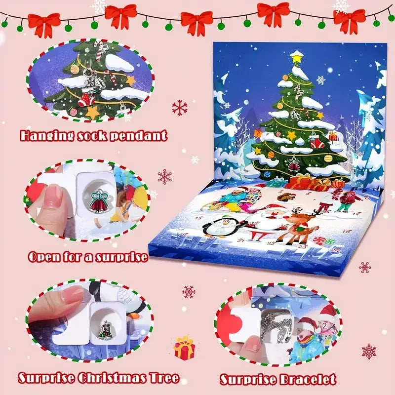 24-Day Christmas Calendar Advent Countdown Surprise Gift Creativity -DIY Christmas Bracelet Production Kit Jewelry Production NNOS