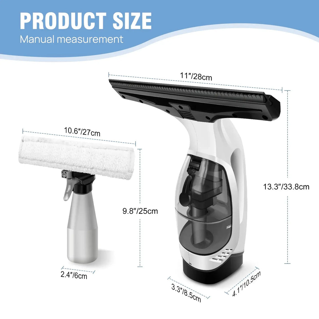 Cordless Window Vac Cleaner Rechargeable - 28cm Squeegee Element & 150ml Water Tank, Window Washer with 200ml Spray Bottle NNOS