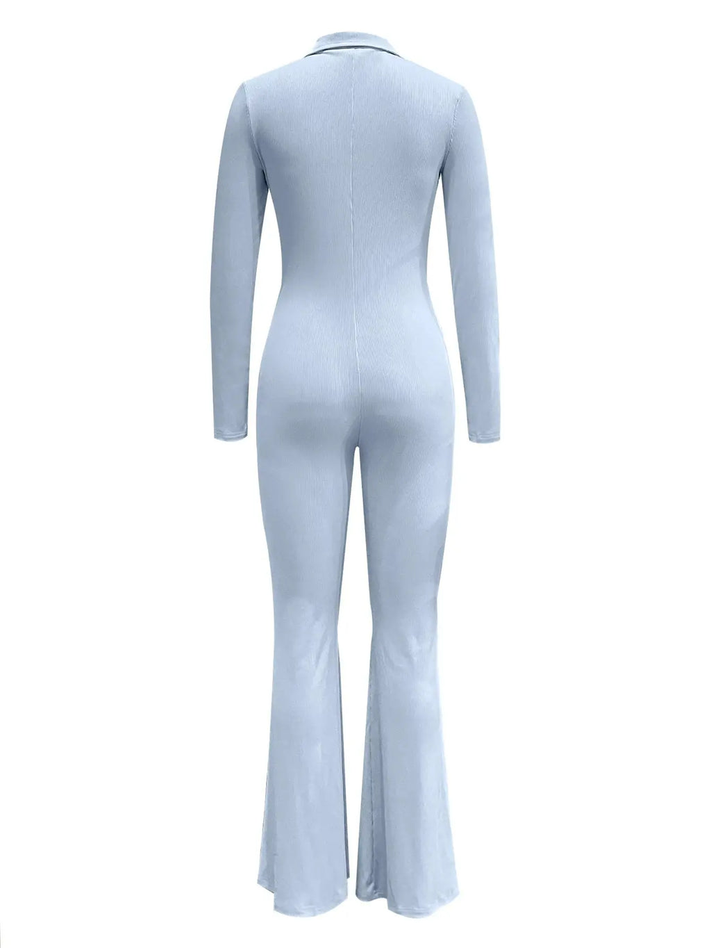 Elegant V-Neck Long Sleeve Skinny Flared Jumpsuit Zipper Design Women's Autumn Sporty Chic Ankle-Length Polyester Jumper NNOS