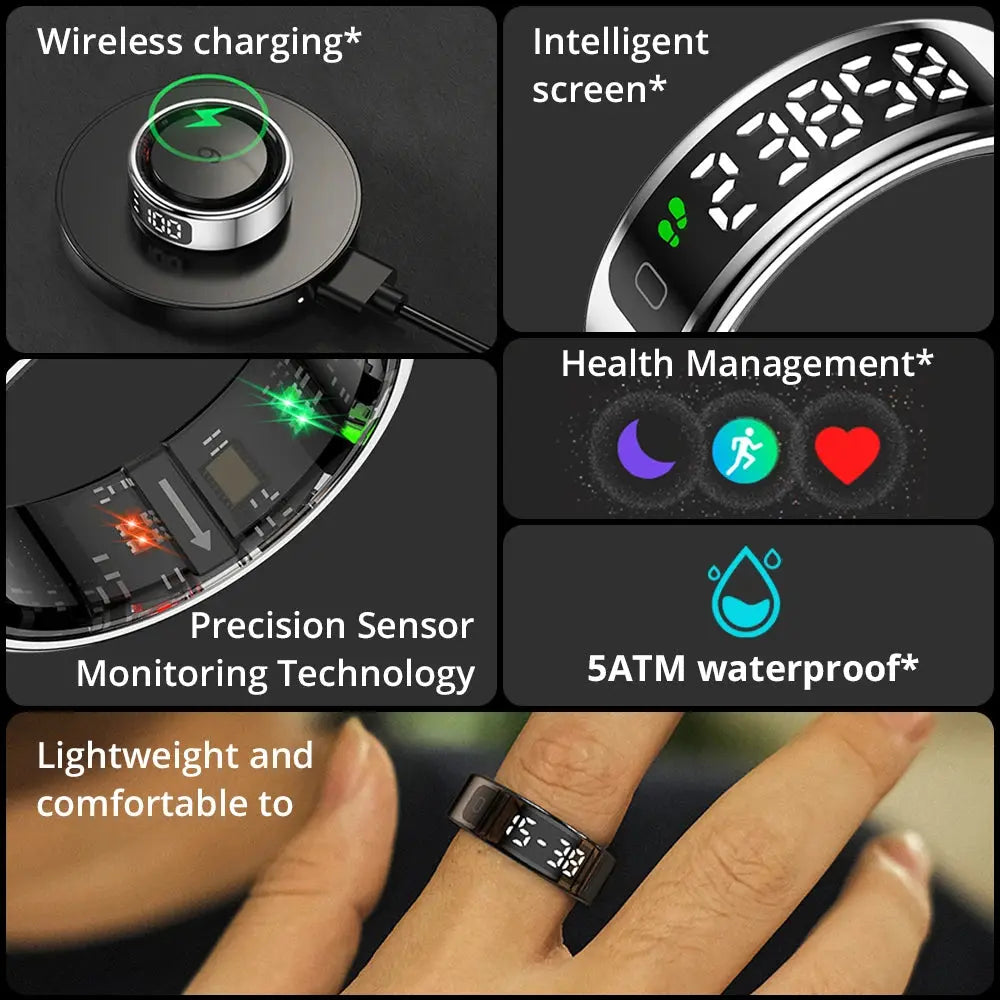 2025 COLMI R12 Smart Ring with Display Screen and Touch, Wireless Charging, Health Manager, 5 ATM Waterproof For Men Women NNOS