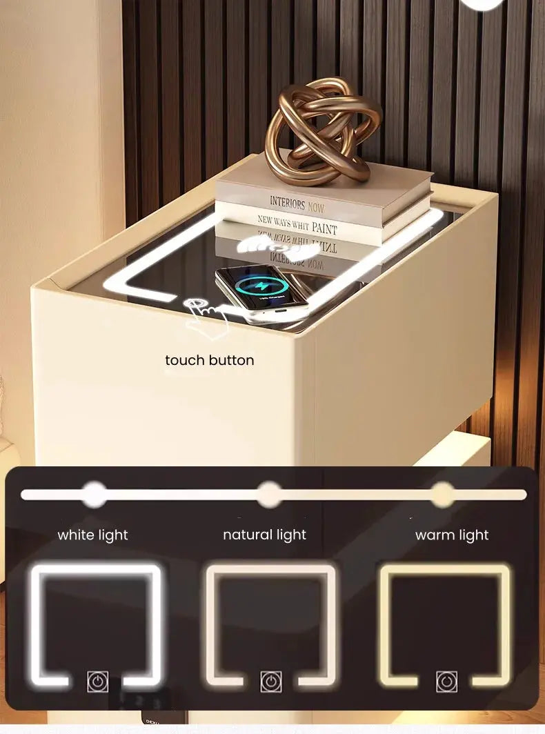 Smart Bedside Table – Modern Nightstand with Wireless Charging & LED Features NNOS