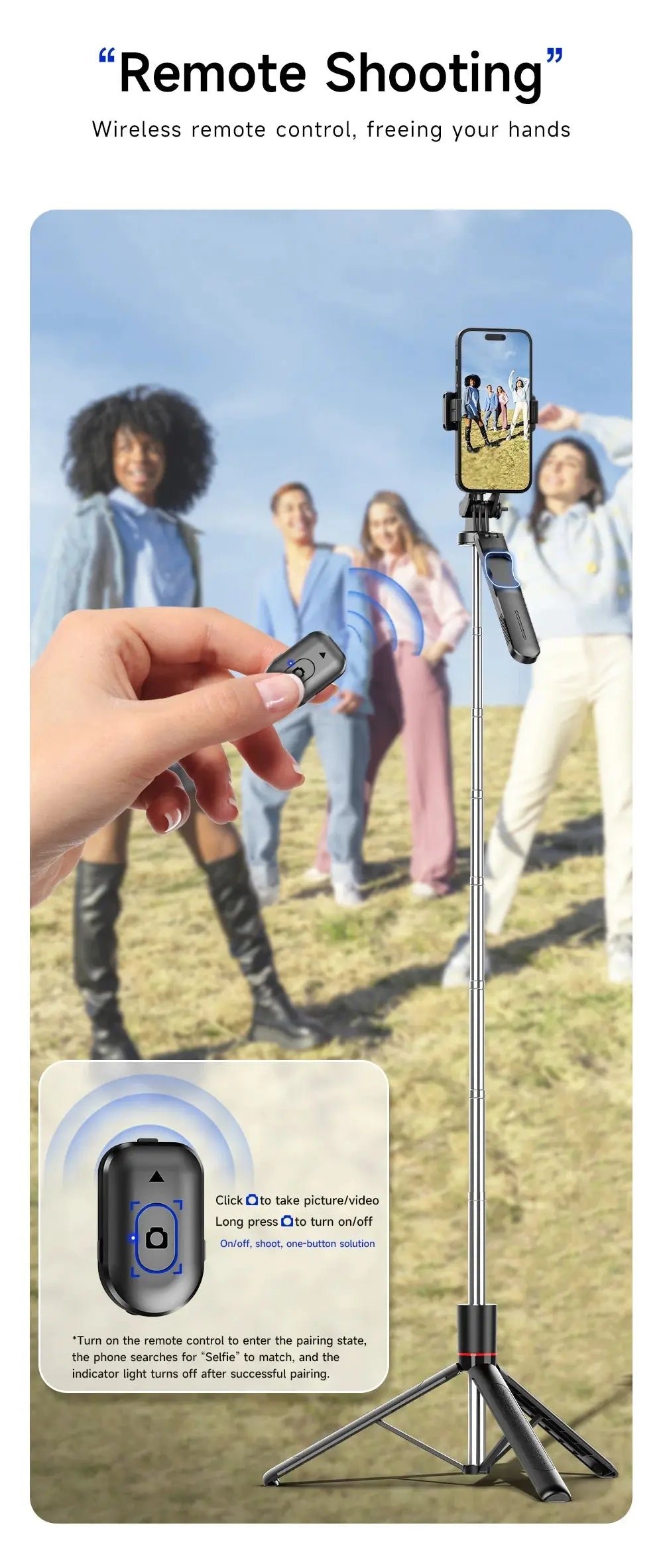 BSLIUFANG 2025 new 1.7M 360° rotation selfie stick tripod foldable stand with Wireless Bluetooth remote control for phone camera NNOS