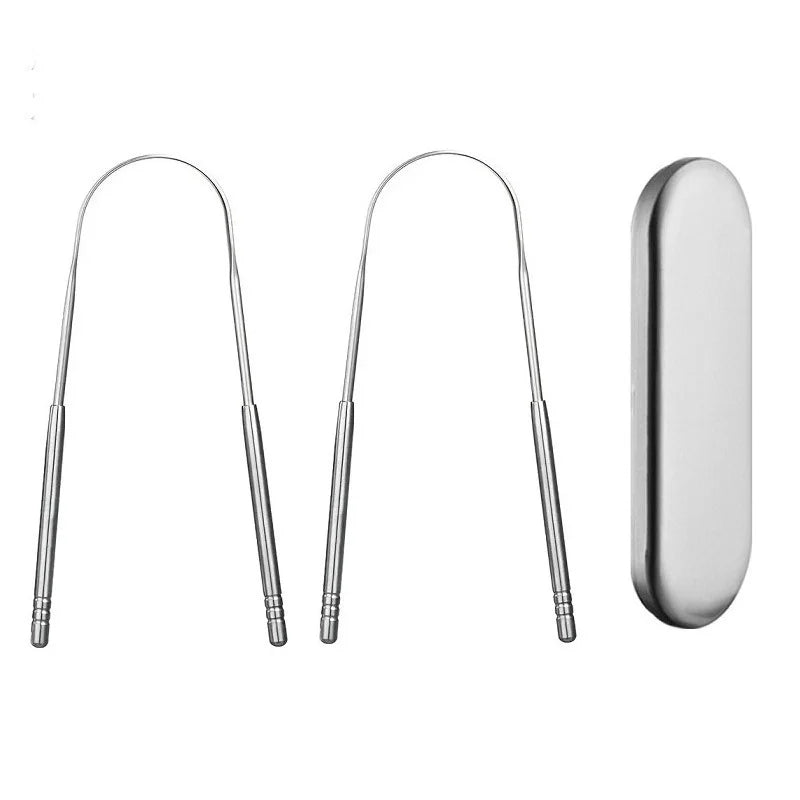 Tongue Scraper for Adult Kids, 2 Pack Stainless Steel Tongue Scraper for Oral Care, Reduce Bad Breath, with Metal Storage Box NNOS