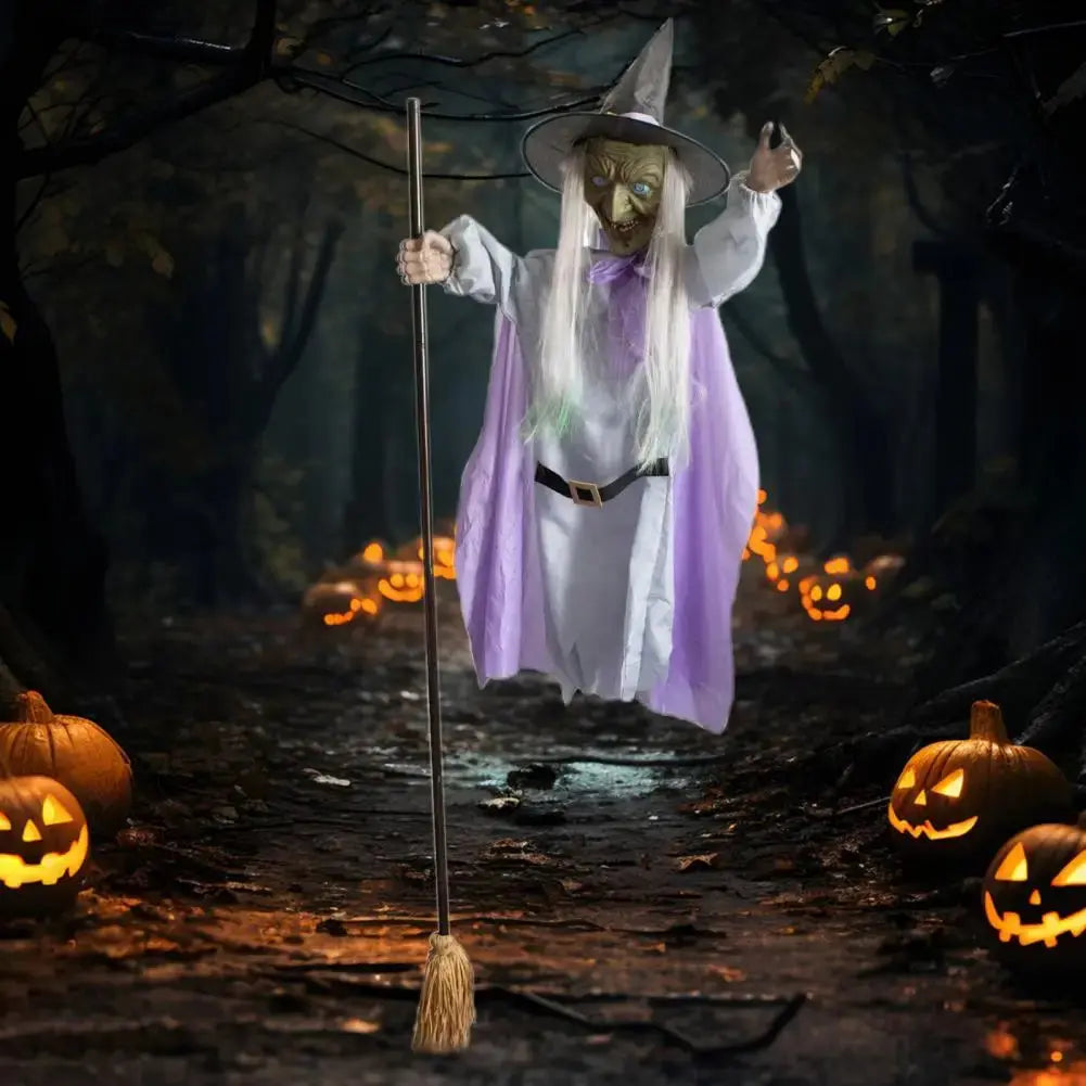 Sound Activated Witch Ornament Led Light Up Witch Decoration Voice-activated Halloween Flying Witch Decor with for Outdoor NNOS