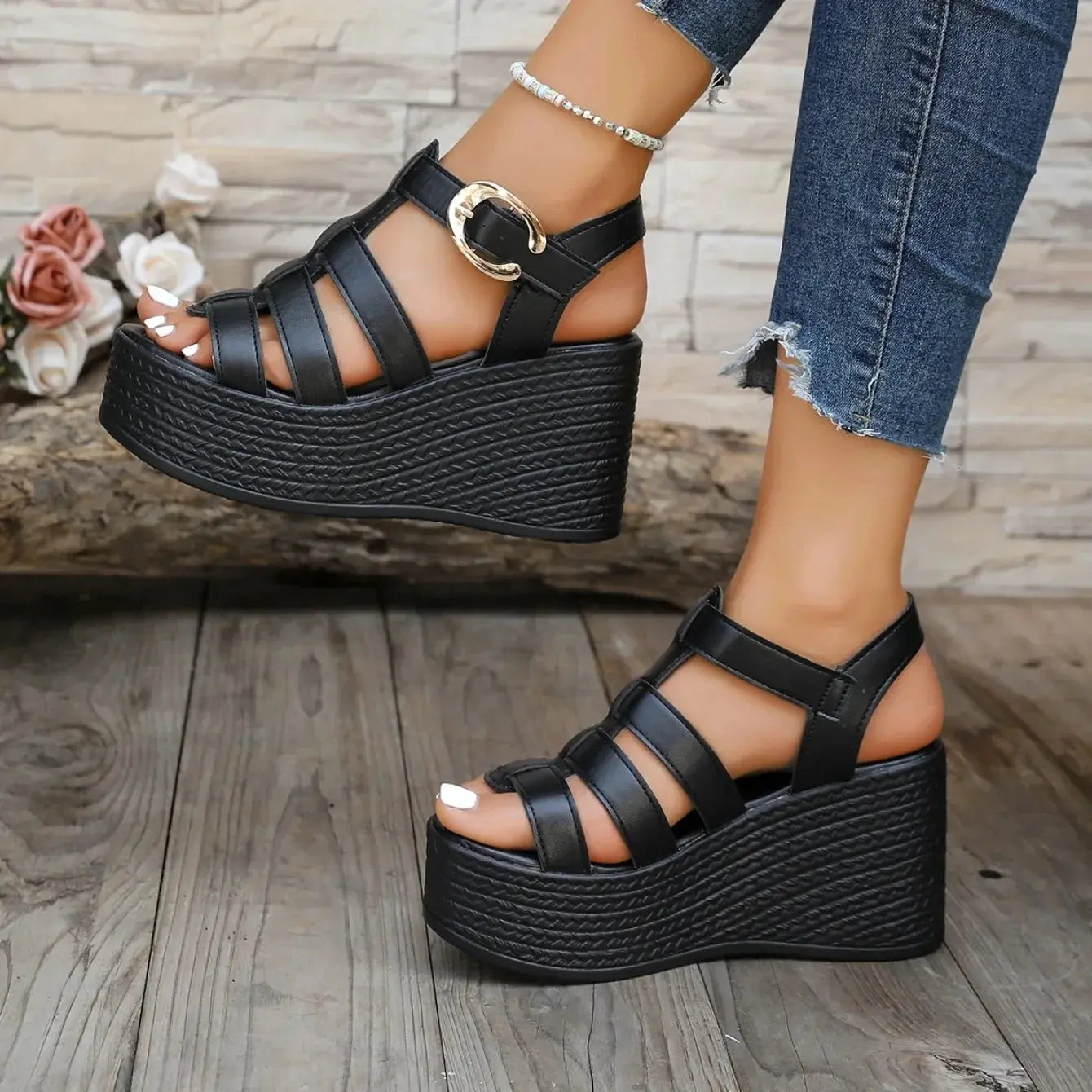 Summer Ankle Buckle Women Wedge Sandals Patchwork Platform Sandals Breathable Comfort Non-slip Soft Sole Gladiator Shoes Women NNOS