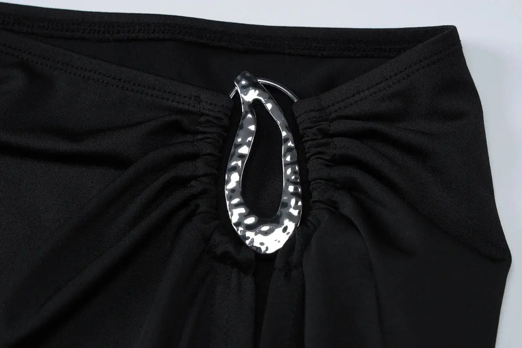 Dulzura Sexy 2-Piece Skirt Set – Off-Shoulder Ruched Crop Top & Slit Maxi Skirt NNOS