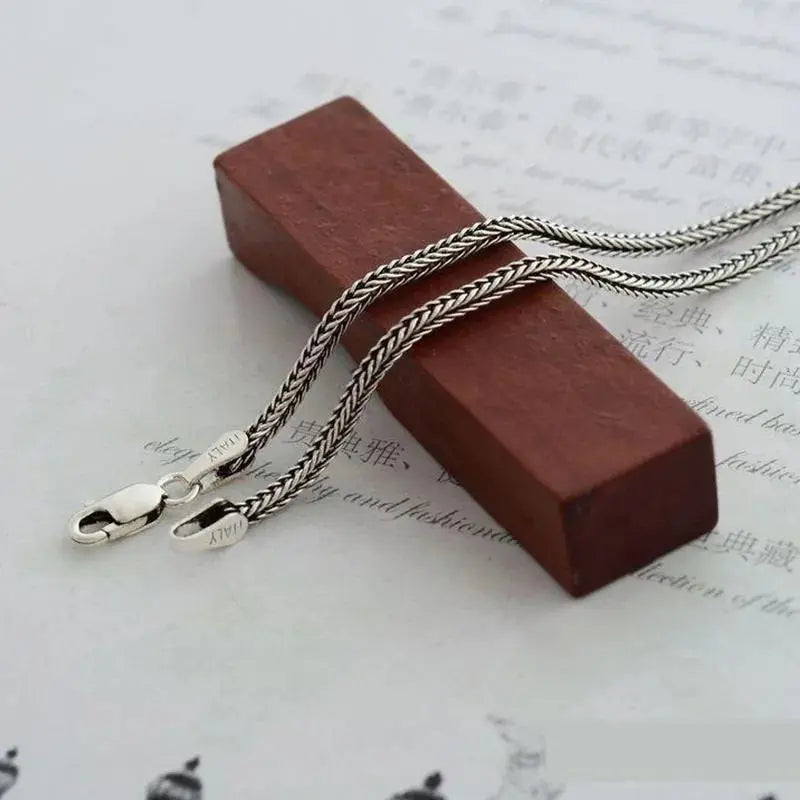 Real Pure 925 Sterling Silver Necklace Chain Women And Men Vintage Foxtail 1.6mm Retro Solid Thai Silver Italy Fine Jewelry NNOS