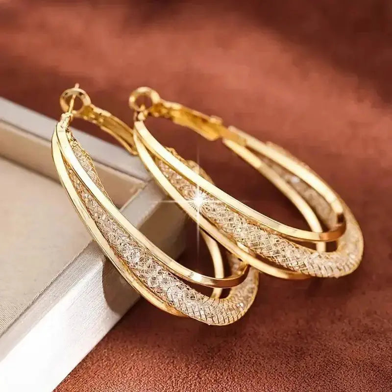 Fashion Needle- Woven Mesh Oval Hoop Earrings for Women NNOS