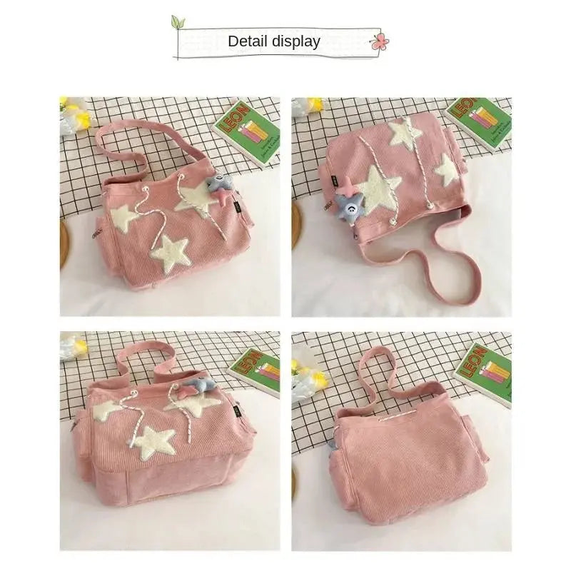 Trendy Corduroy Tote Bag for Women – Niche Star Design, Large-Capacity Shoulder & Crossbody Bag for Students & Stylish Commuters NNOS