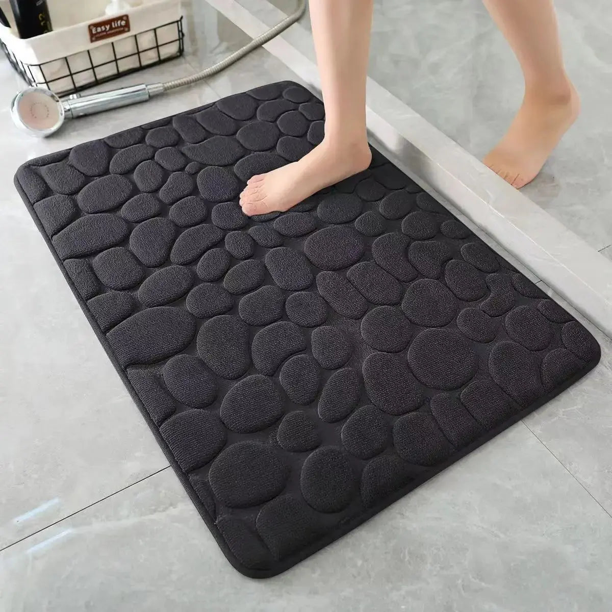 3D Non Slip Bathroom Mat Bath Mats Absorbent Doormat Carpet Cobblestone Embossed Door Floor Mats Machine Washable Quick Drying NNOS