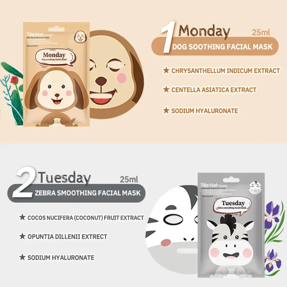 1/7pcs Cartoon Facial Mask Deep Hydrating Sheet Mask Moisturizing Tender Skin Mask Dog Panda Pig Animal Pattern Skin Care NNOS