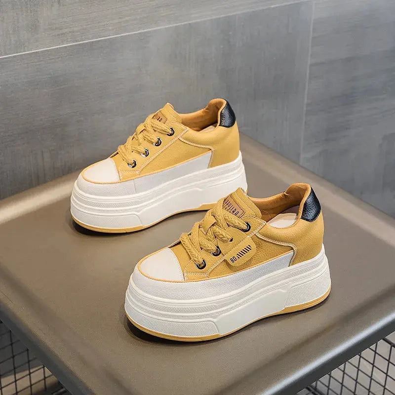 Fujin 9cm Cow Suede Genuine Leather Women Vulcanized Shoes Platform Wedge Skate Boarding High Brand Heels Casual Summer Shoes NNOS