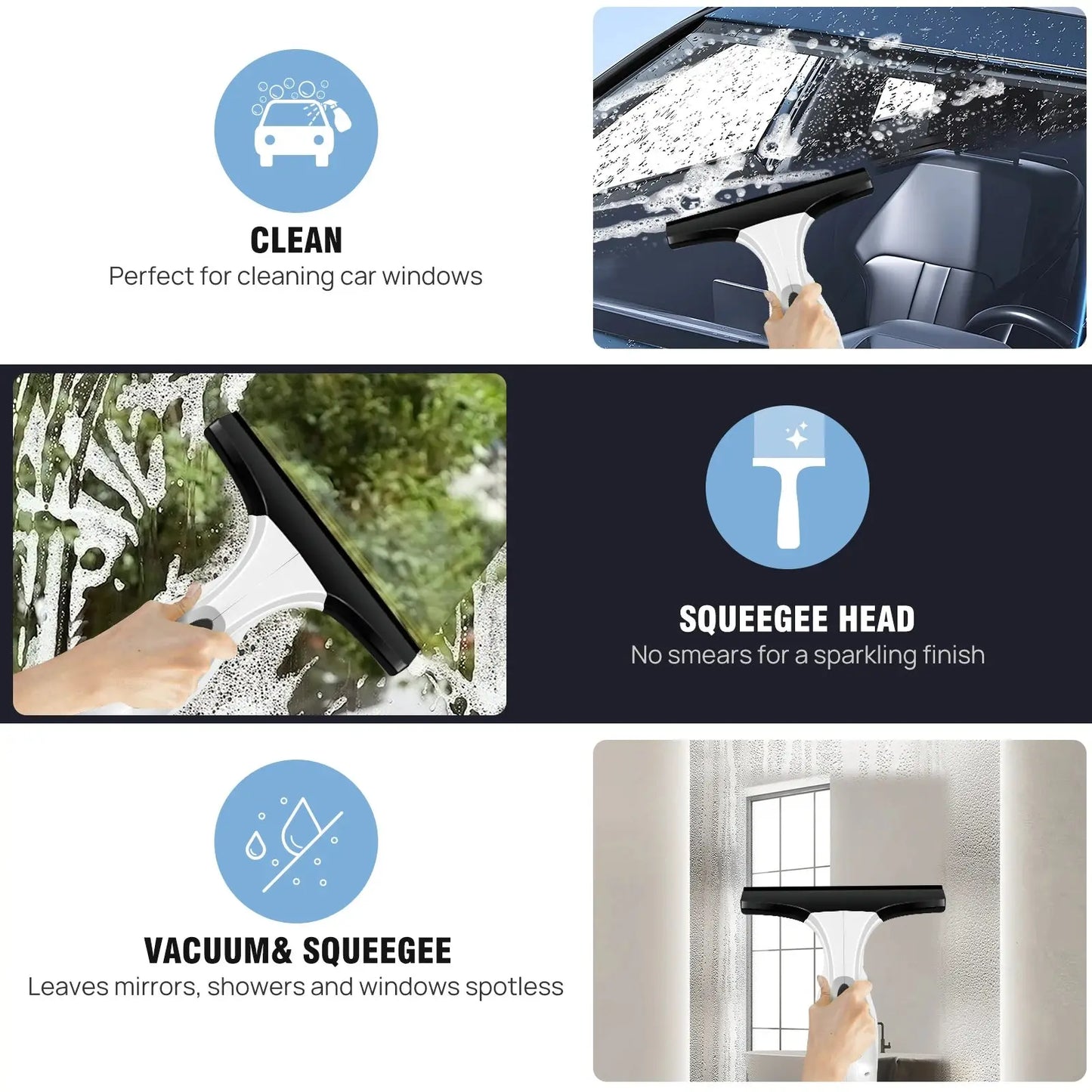 Cordless Window Vac Cleaner Rechargeable - 28cm Squeegee Element & 150ml Water Tank, Window Washer with 200ml Spray Bottle NNOS