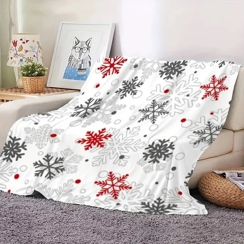 Ultra-Soft Flannel Christmas Throw Blanket - Snowflake Design, Perfect for Sofa,Bed,Office&Camping All-Season Cozy Plush Warmth NNOS