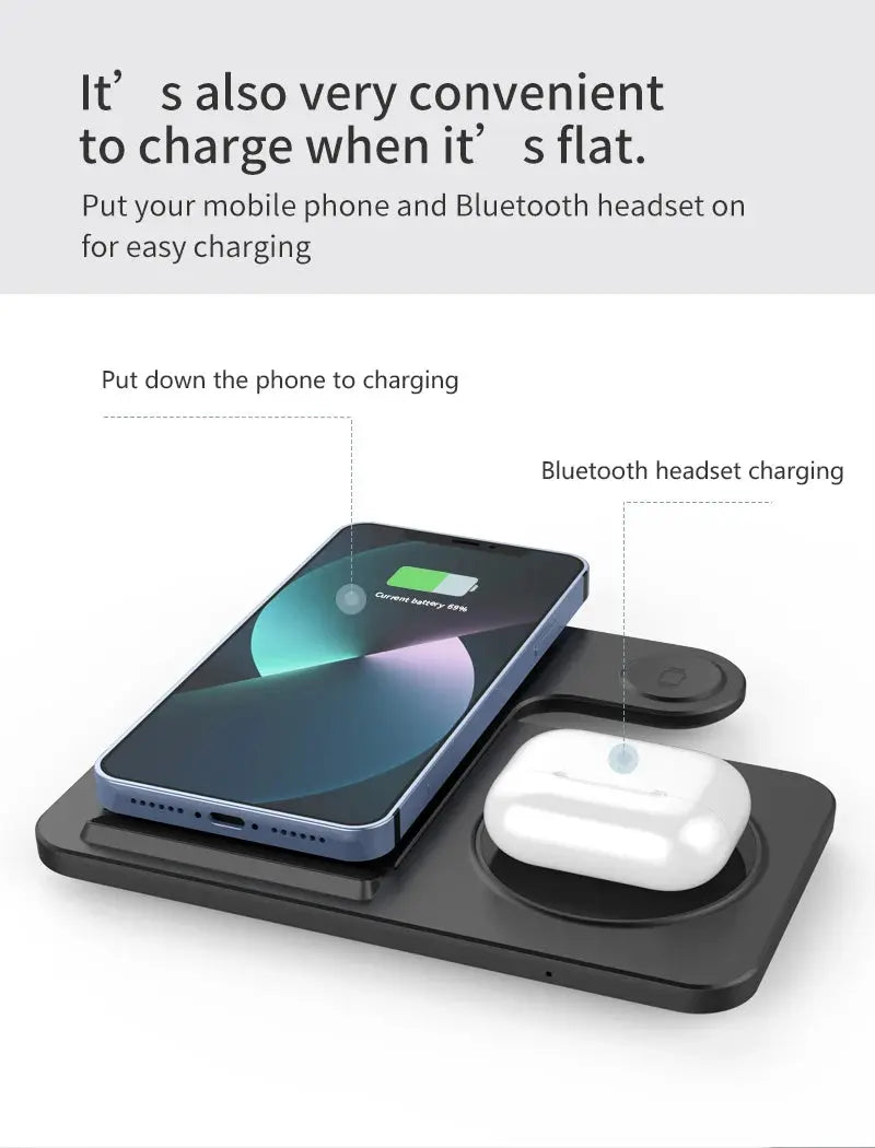 3 in 1 Wireless Charger Stand Pad For iPhone 15 14 13 12 X Max Foldable Fast Charging Station Dock For IWatch 8 7 SE AirPods Pro NNOS