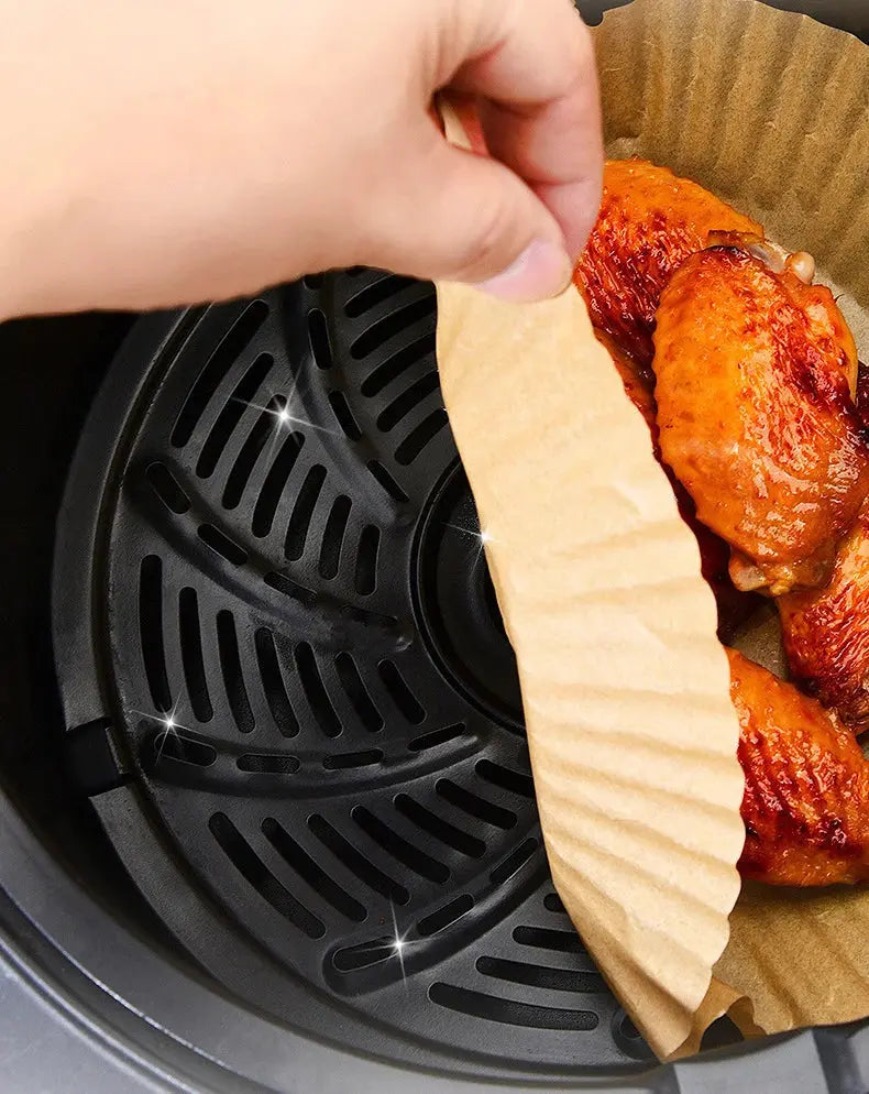 50Pcs Disposable Air Fryer Baking Paper Non-Stick Mat Oil Absorbing Kitchen Oven BBQ Plate Round/Square Fabric for Easy Cooking NNOS