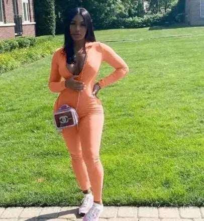 Women's Ribbed Rompers Long Sleeve Fitness Jumpsuit Embroidery Lucky Label Letter Zipper Streetwear Active Wear for Workout NNOS