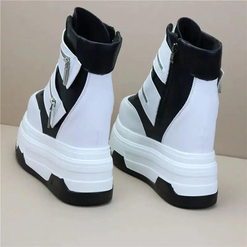 15cm Spring Autumn Women High Top Sneakers Breathable Thick Sole Chunky Sneakers Ankle Boots Platform Booties Wedge Boots White NNOS