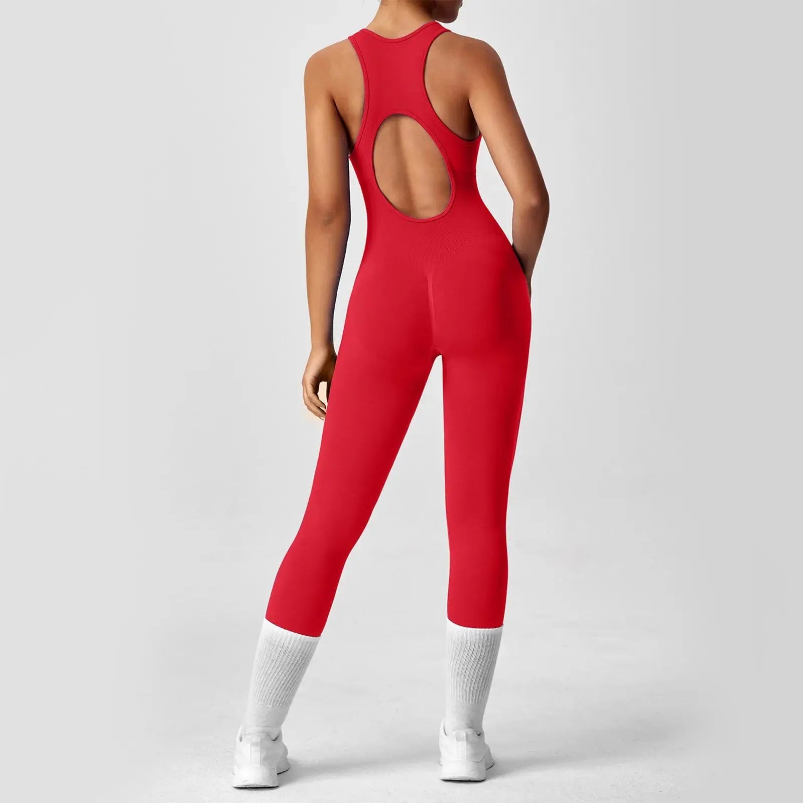 Ladies' Solid Color round Neck Sleeveless Yoga Jumpsuit Breathable Front Zipper Soft Comfy Fitness Calf-Length Sporty Summer NNOS