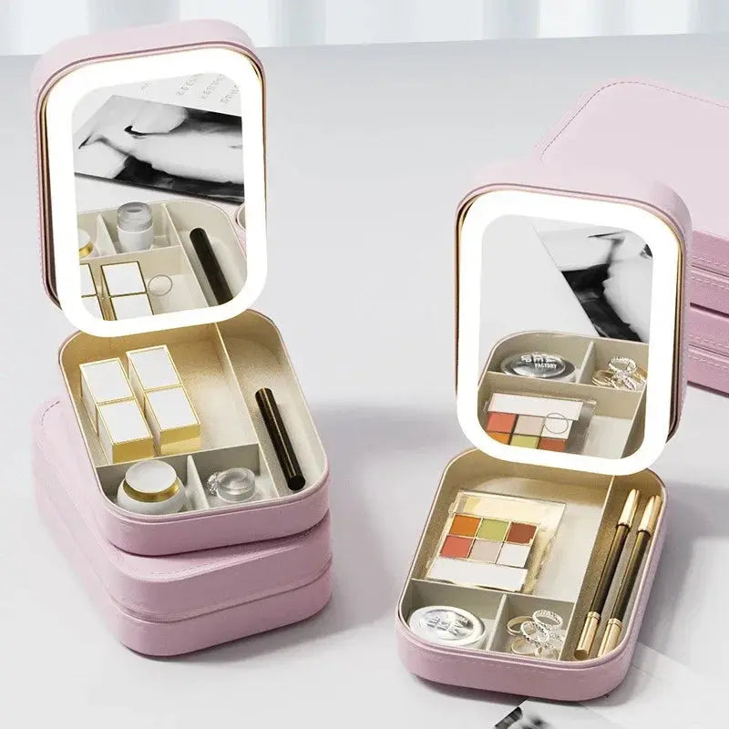Smart LED Cosmetic Case with Mirror Travel Makeup Bag Small Cute Female Beautician Skincare Product Makeup Case for Women NNOS